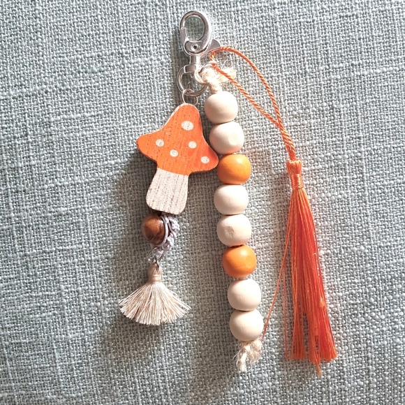 Orange Mushroom Keychain with Tassel Purse Charm - Picture 4 of 4